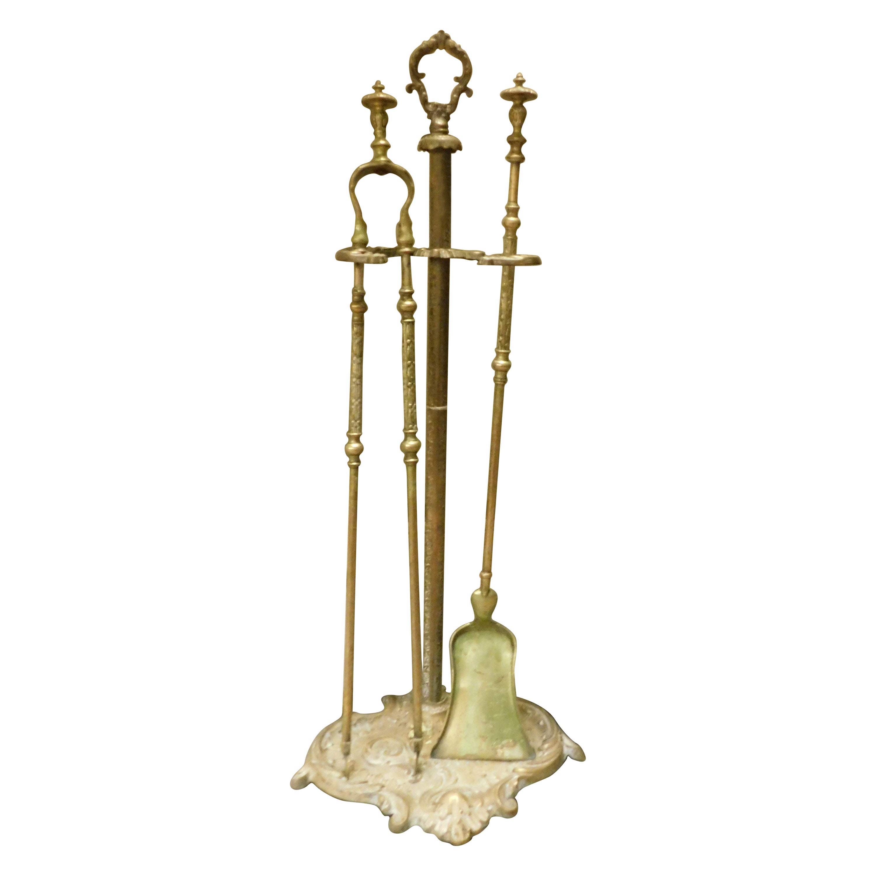 Set of Gilt Bronze Fireplace Tools, Tweezers and Shovel, 19th Century, Italy