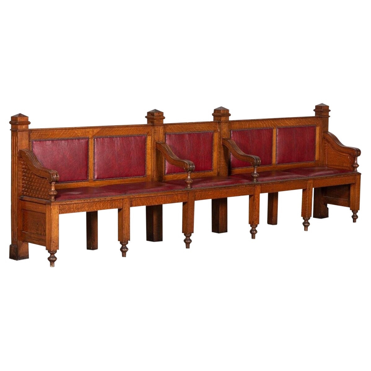 19thC French Oak Bank Waiting Bench For Sale