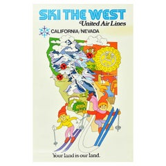 Original Used Travel Poster Ski The West United Airlines California Nevada US