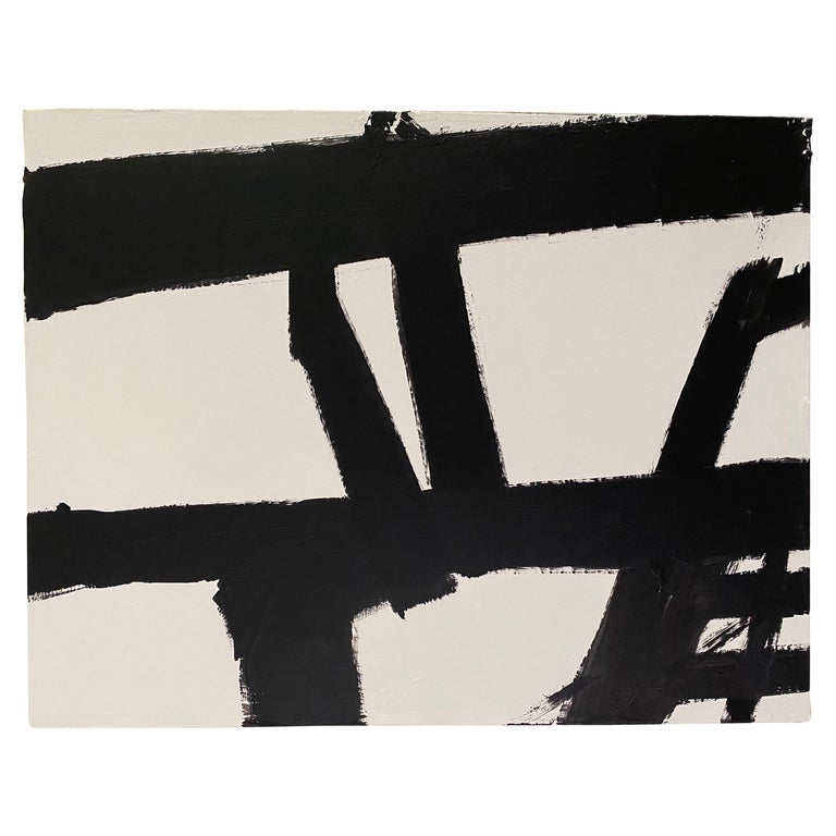 Mid Century Franz Kline Painting, In the Style Of, Black and White Abstract For Sale at 1stDibs