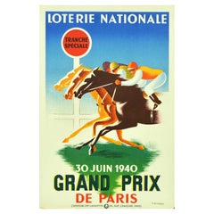 Original Vintage Advertising Poster Loterie Nationale Grand Prix Horse Racing