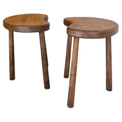 Vintage Pair of french "beans" stool in OAK, 1950's