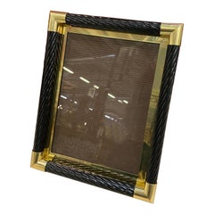 Retro 1970s Gucci Style Mid-century Modern Black Wood and Brass Italian Picture Frame