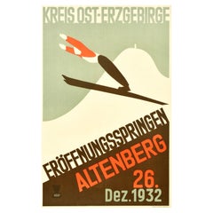 Original Vintage Skiing Winter Sport Poster Kreis Ost Erzgebirge Skiing Art Deco