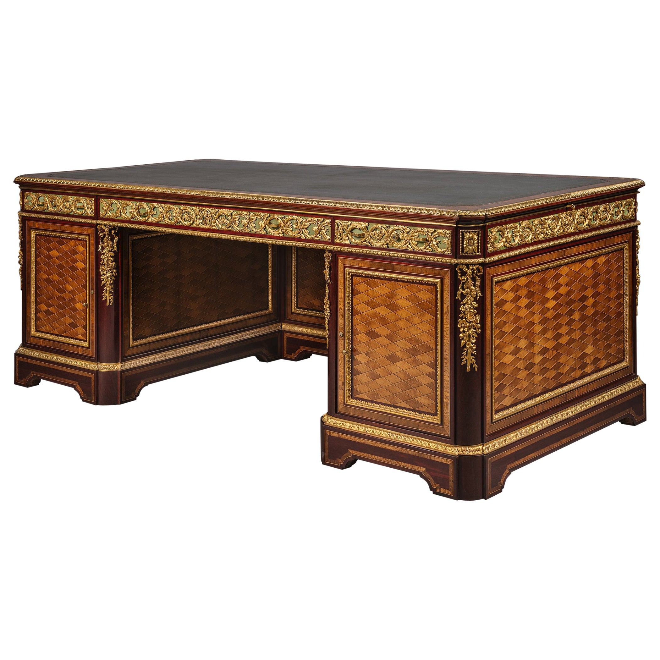 A Napoleon III Parquetry Pedestal Desk By Guillaume Grohé For Sale