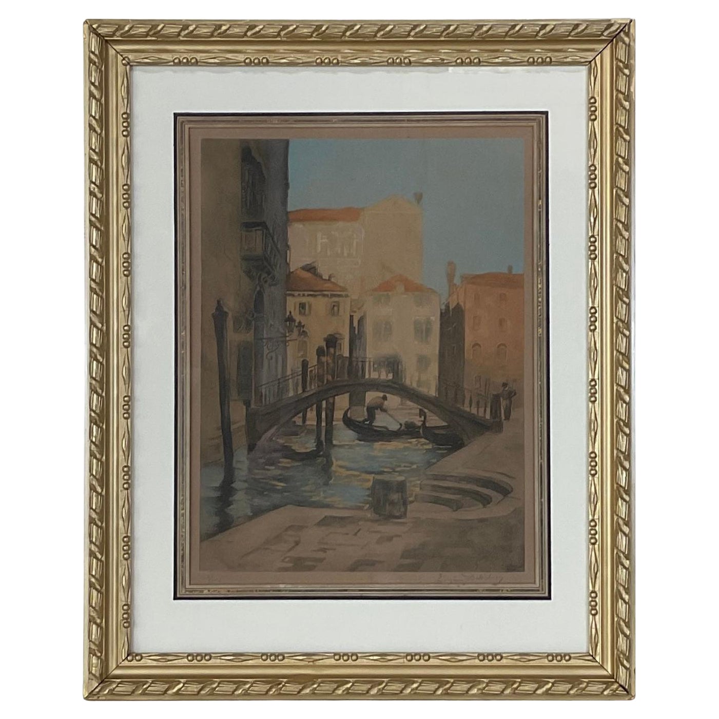 Original Lithographie von Venedig Italien, signiert Eugène Delécluse im Angebot