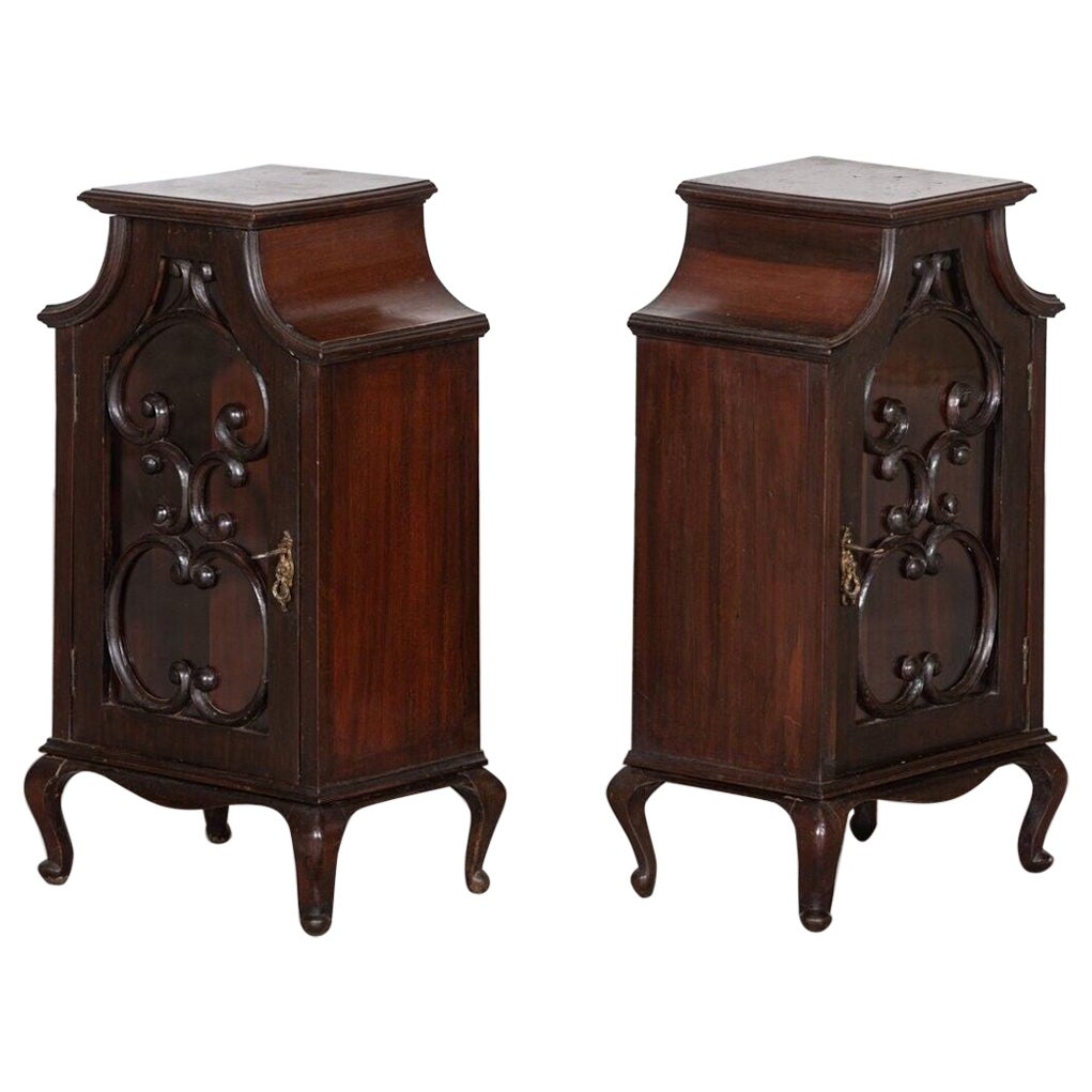 Pair 19th C English Mahogany Glazed Cabinets