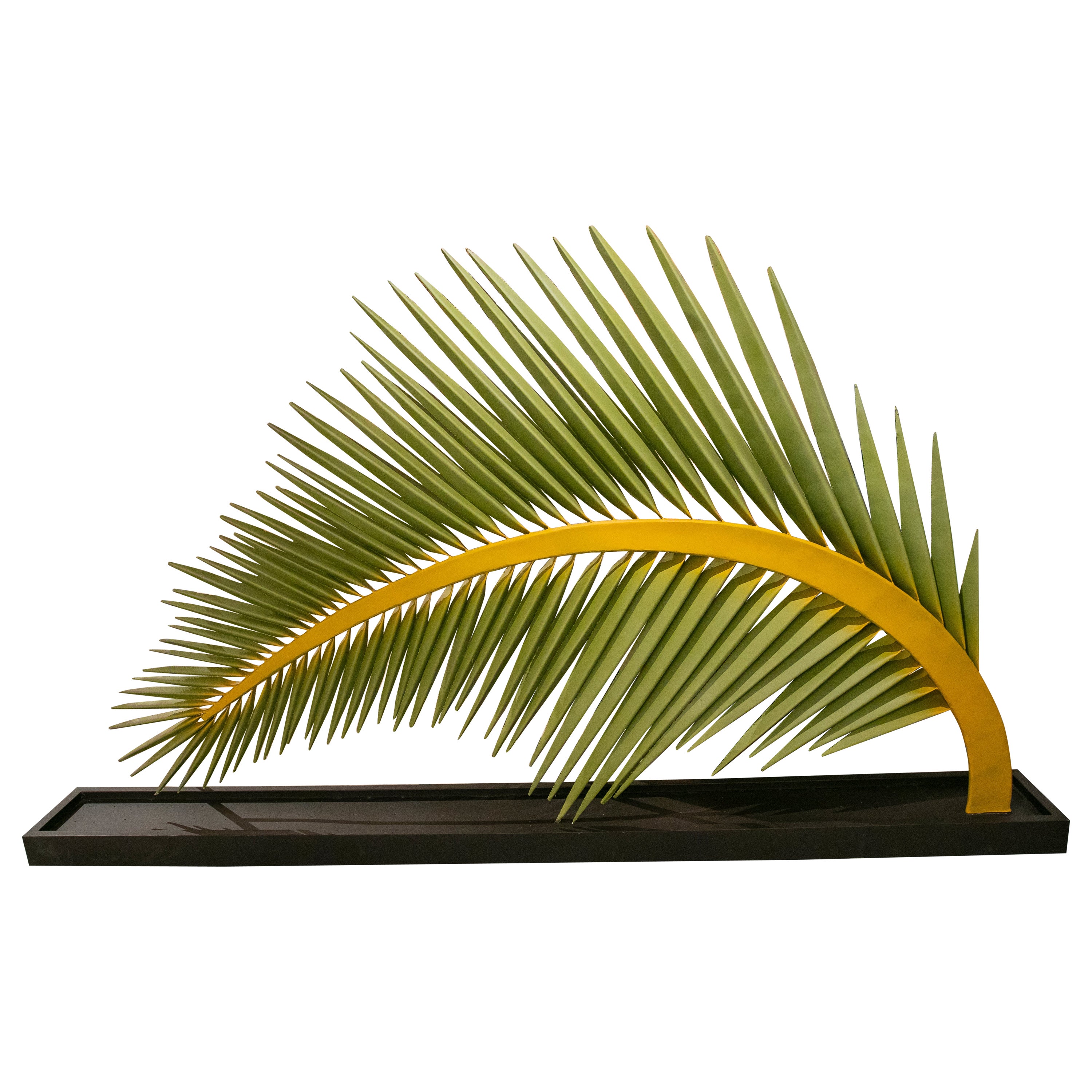 Handpainted Iron Palmtree Branch Sculpture in Green Colors For Sale