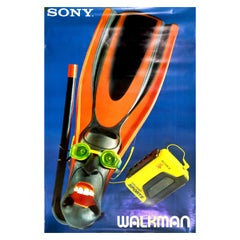 Original Vintage Advertising Poster Sony Walkman Sports Cassette Player Flipper