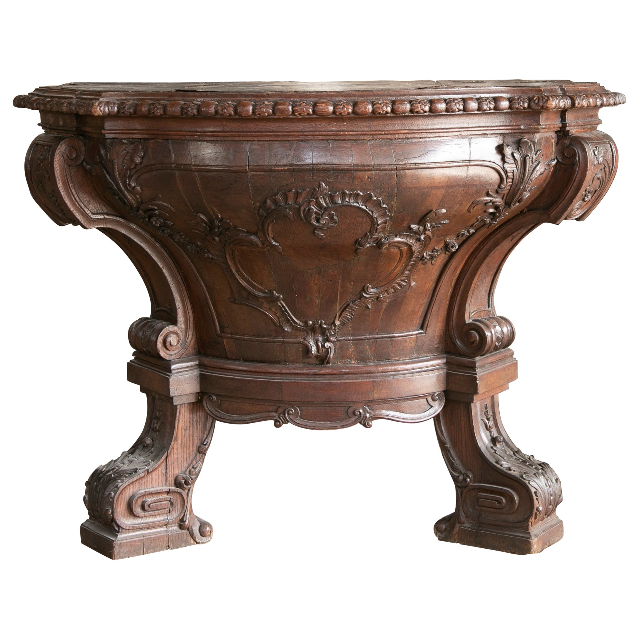 German Console Handcarved in Wood with Cordoban Top For Sale
