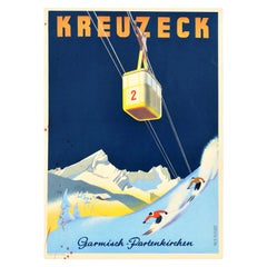 Original Vintage Ski Winter Sport Travel Poster Kreuzeck Garmisch Partenkirchen