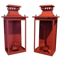 1970s Pair of Iron Wall Lamps with Bronze Auctions Painted in Red