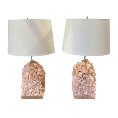 Skulpturenlampen aus rosa Quarz im Vintage-Stil