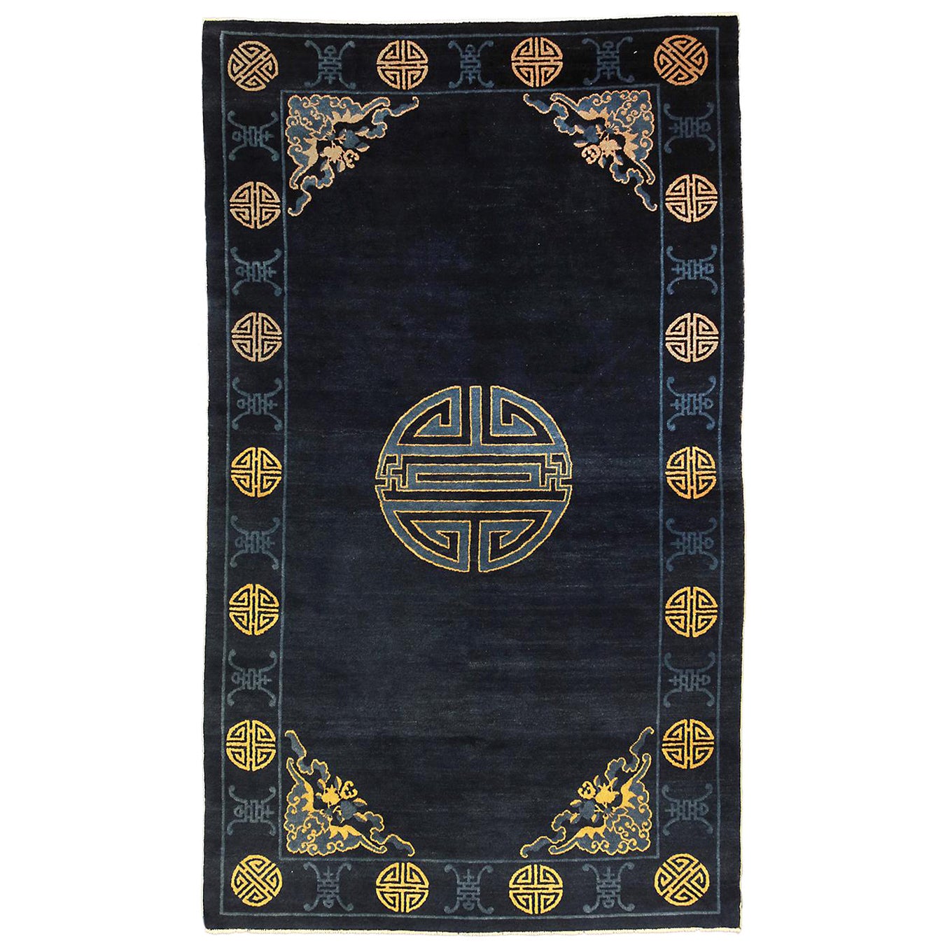 Tapis chinois ancien de Pékin de couleur bleu foncé, vers 1900