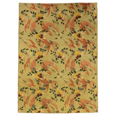 Art Deco Green Turkish Rug Floral Design