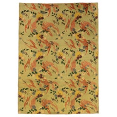 Tapis turc Art Déco vert à motifs floraux 