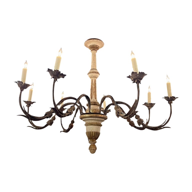 19th Century Italian Carved and Parcel Giltwood and Iron Chandeliers