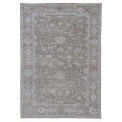 Large Angora Oushak with All-Over Floral Design with Green-Brown Background
