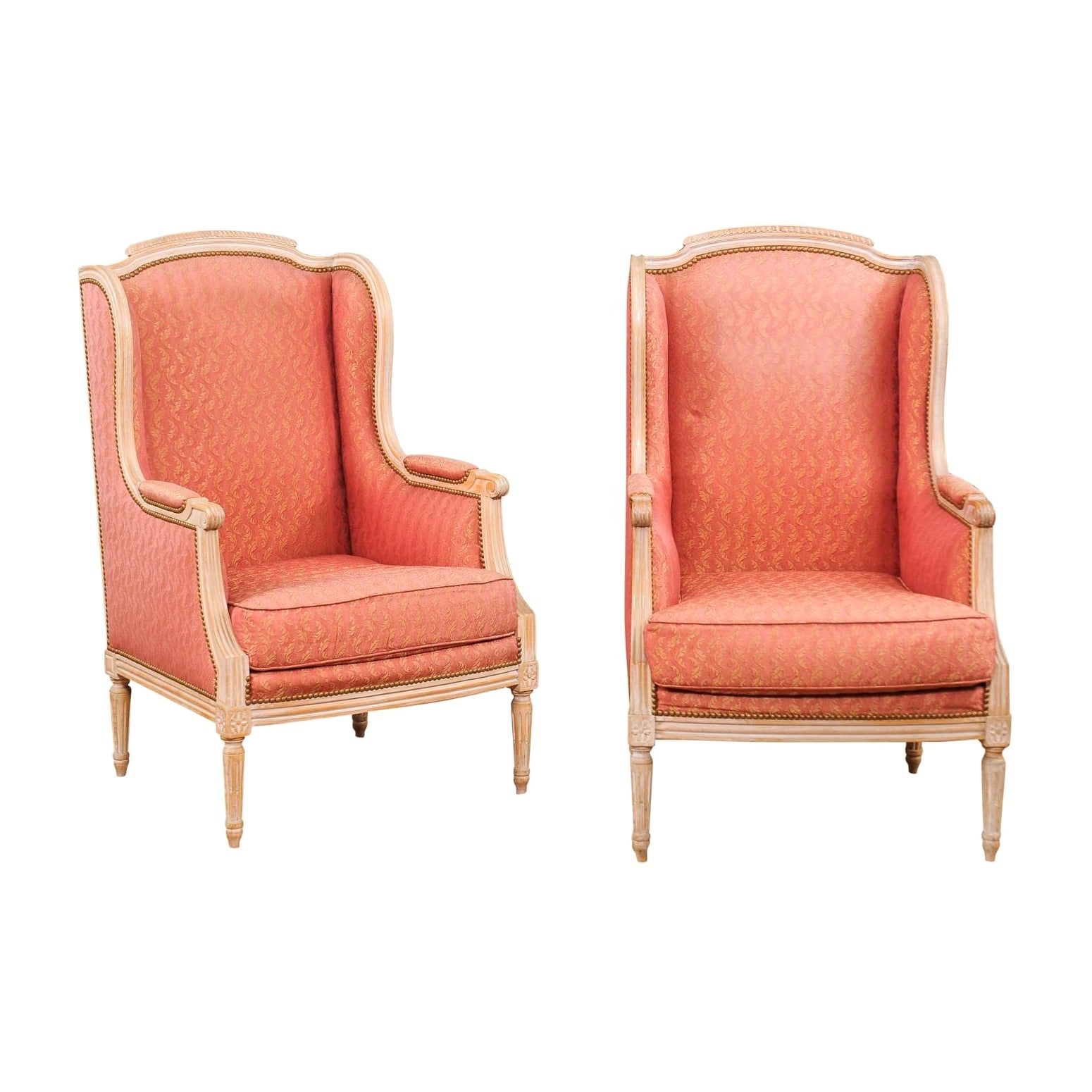 Pair of French Louis XVI Style 1900s Painted Bergères Chairs with Upholstery