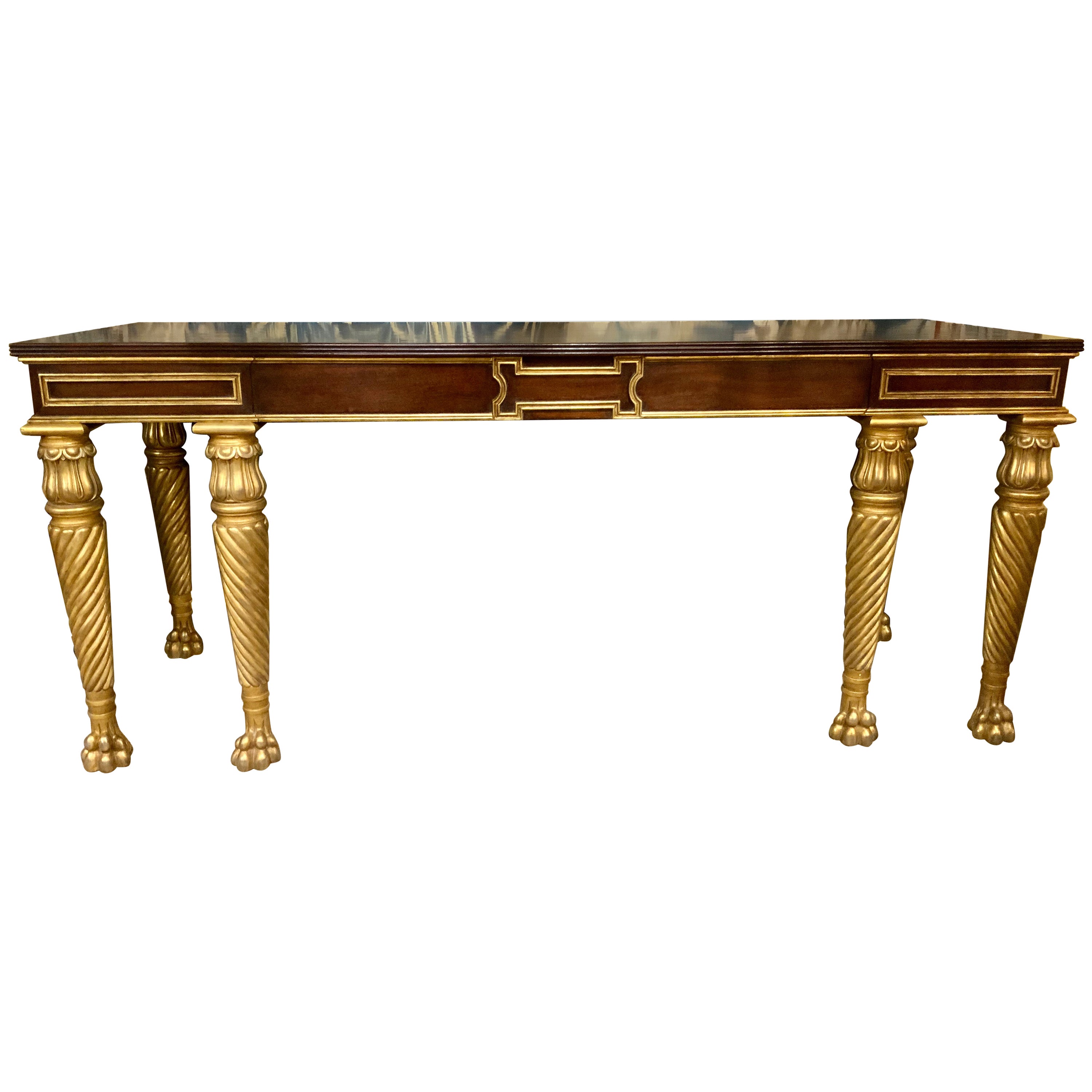 Mahogany Console with Gilt Carved Legs and Designs in Neoclassical Taste