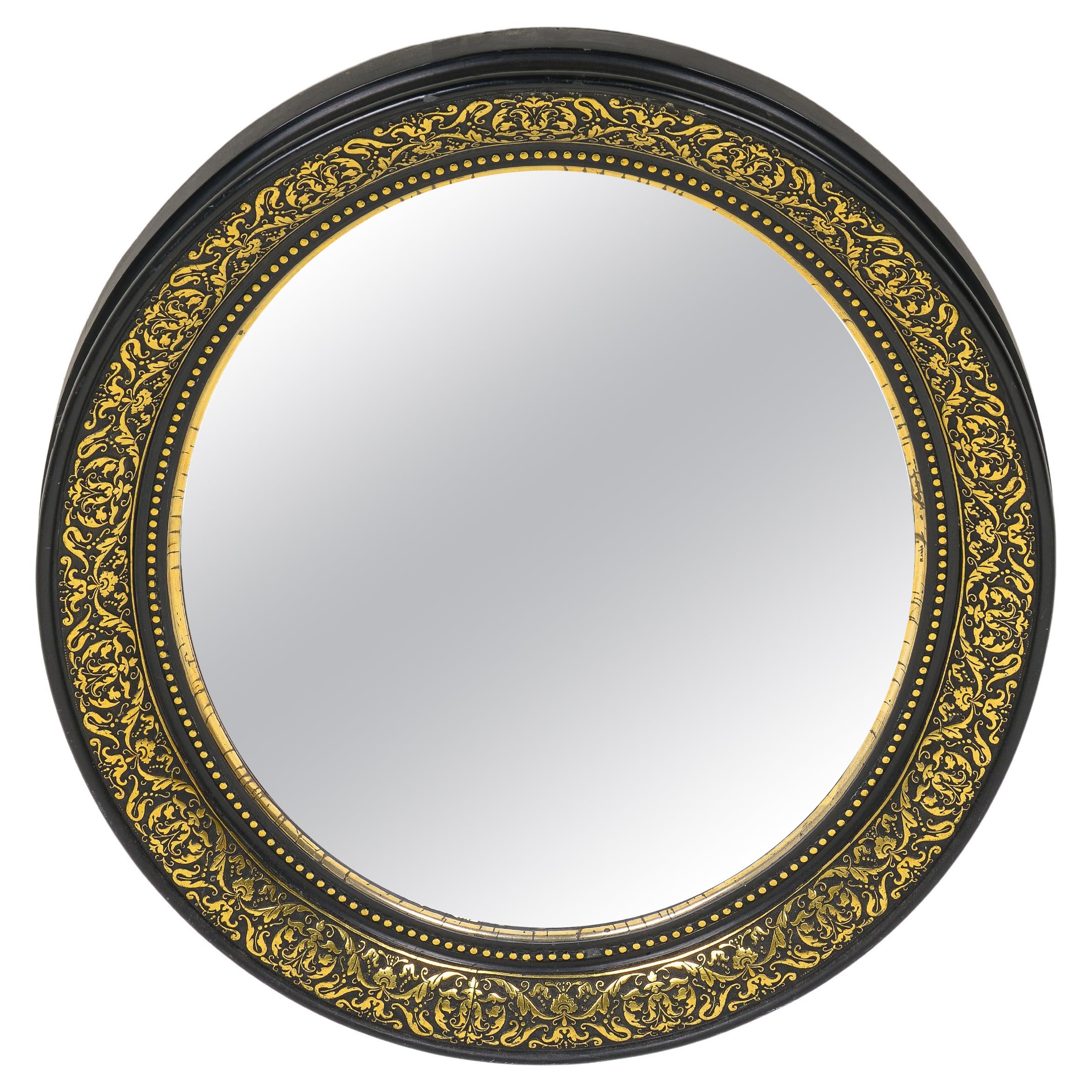 Louis Philippe Ebonized and Brass Round Mirror For Sale