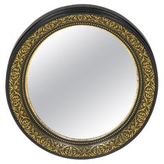 Antique Louis Philippe Ebonized and Brass Round Mirror