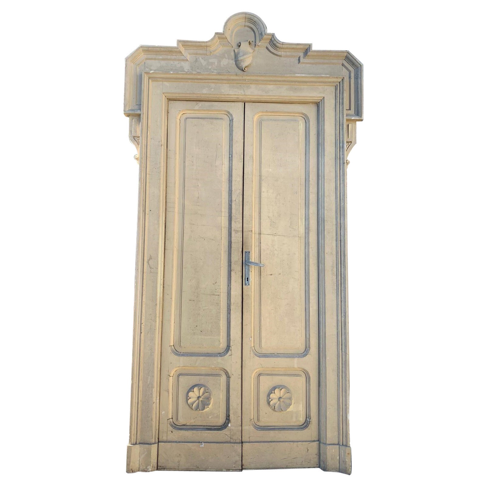 N.3 Lacquered Interior Double Doors with Carved Frame, 19th Century Italy For Sale
