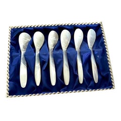 Retro Mother of Pearl Caviar Spoons in Box 