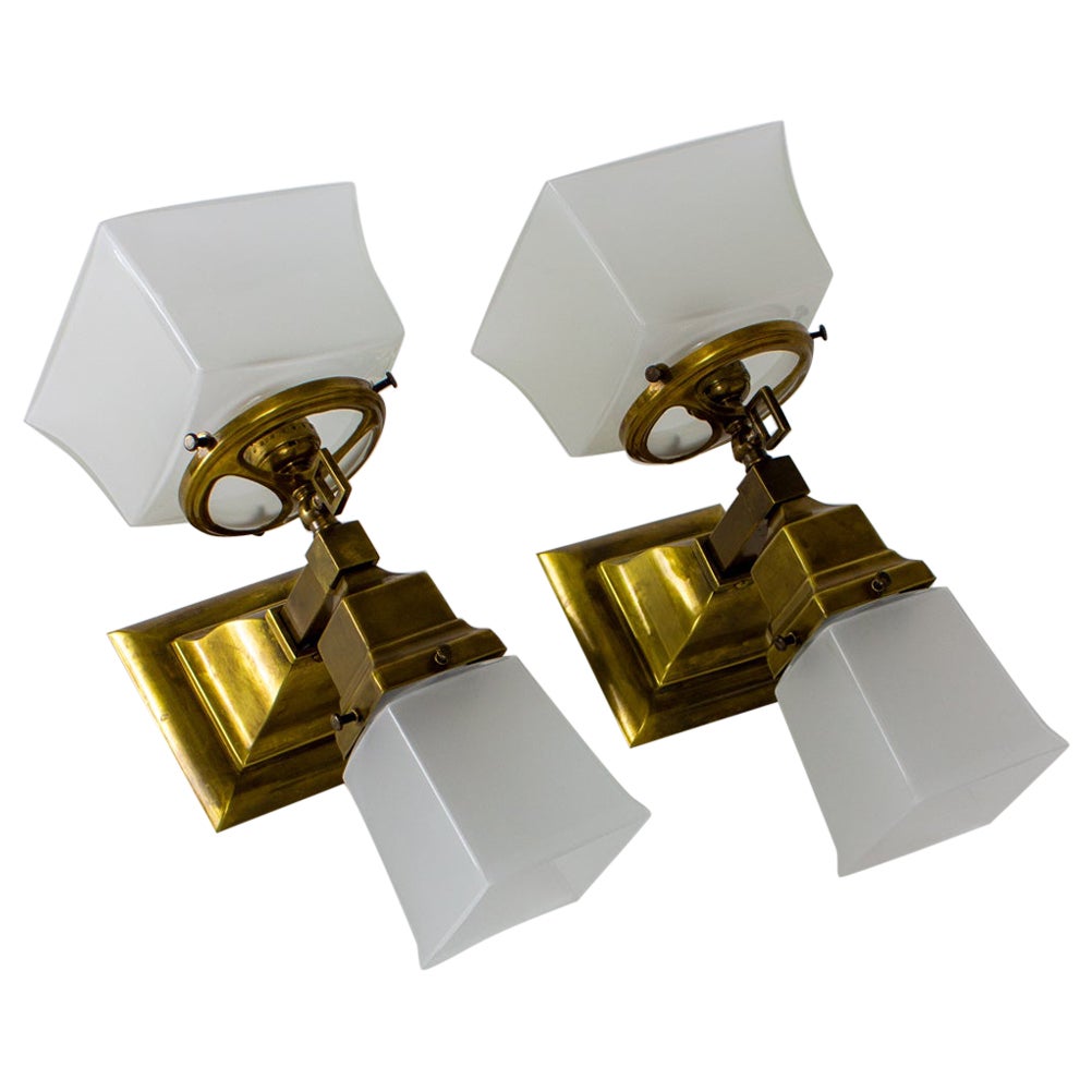 Late 19th Century Mission Style Gas and Electric Sconces, a Pair