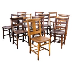 1960's Elm and Ash Church, Chapel Dining Chairs, Harlequin Set of Eleven