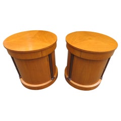 Used Fabulous Pair Baker Neoclassical Cylindrical Round Drum End Table Night Stand
