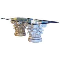 Palacial Neoclassical Glass Top Centertable on Pair of Old Plaster Casts Corinth