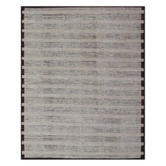 Minimalist Large Modern Rug in Ivory Pile & Brown Color Foundation