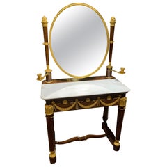 Empire-Style Bronze-dore- Mounted Dressing Table, Mahogany with Circular Mirror