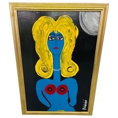 Thomas Pulgini Modern Blue Woman Oil Painting