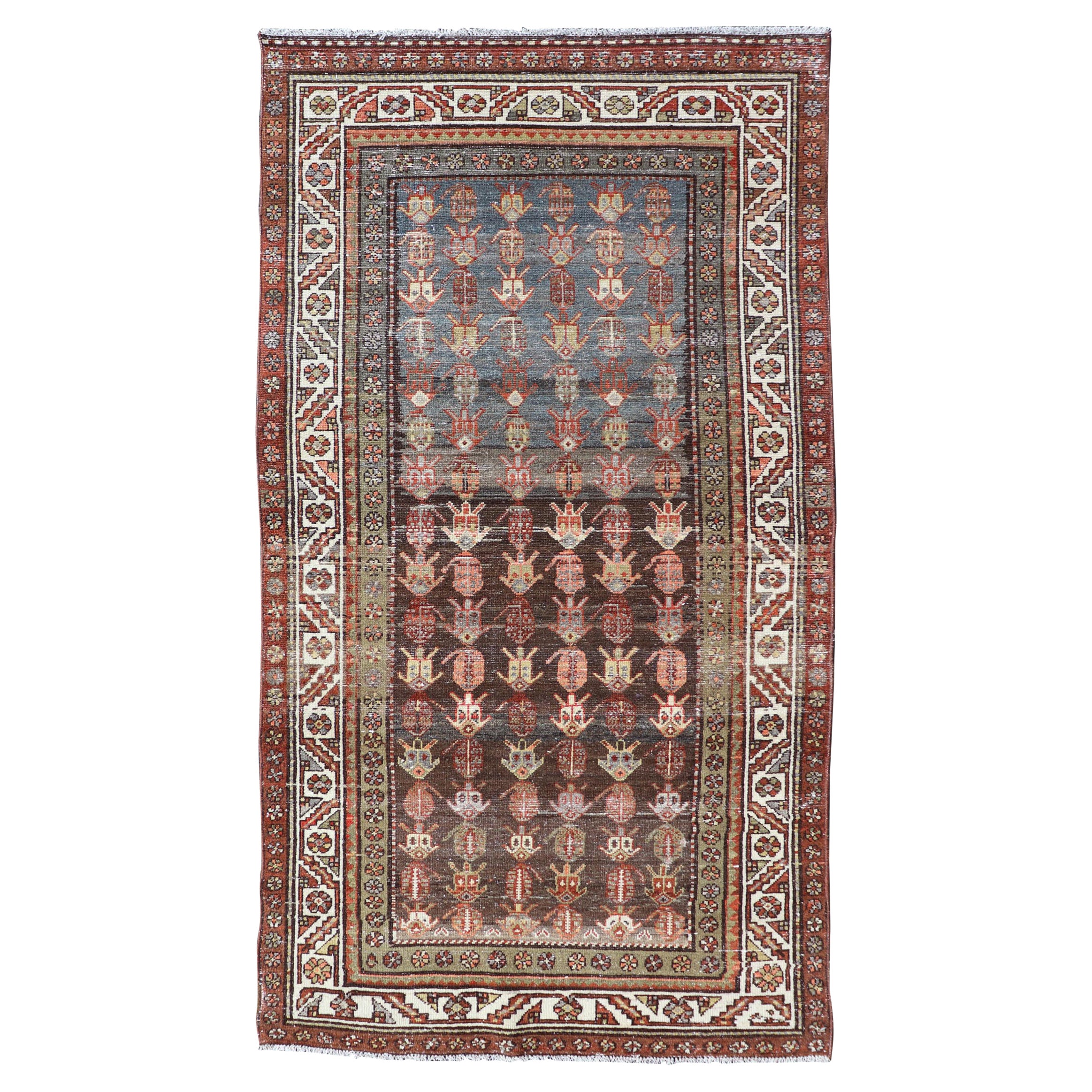 Antique Persian Hamadan Rug in Wool with All-Over Sub-Geometric Tribal Design For Sale