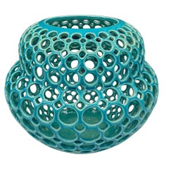 Sculpture de plateau de table en céramique turquoise piquée d'Aimee