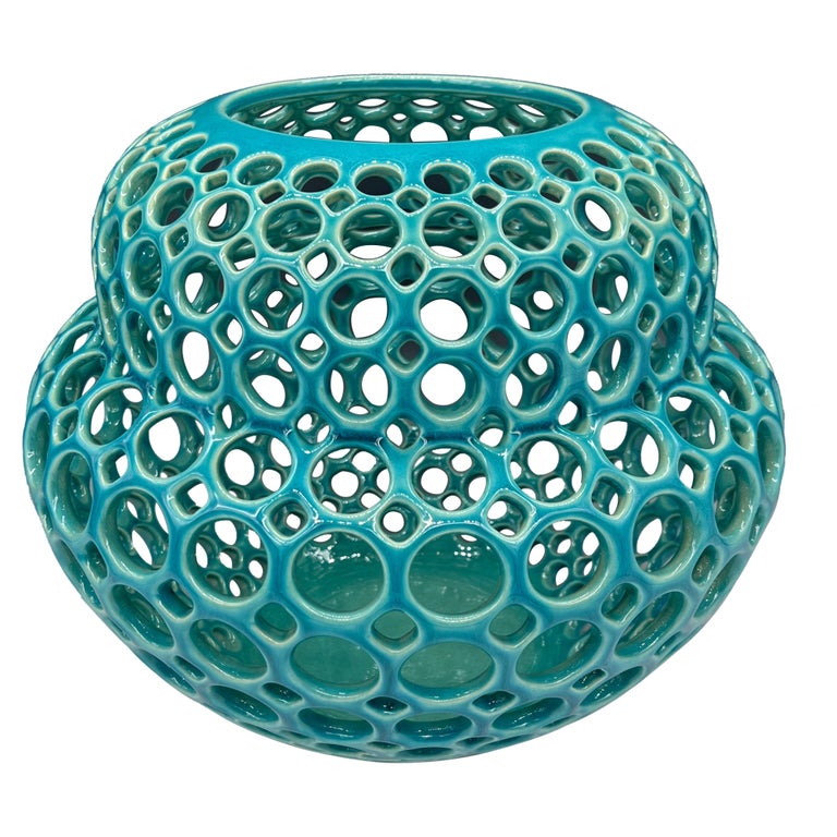 AimeePierced Ceramic Tabletop Sculpture Turquoise For Sale at 1stDibs
