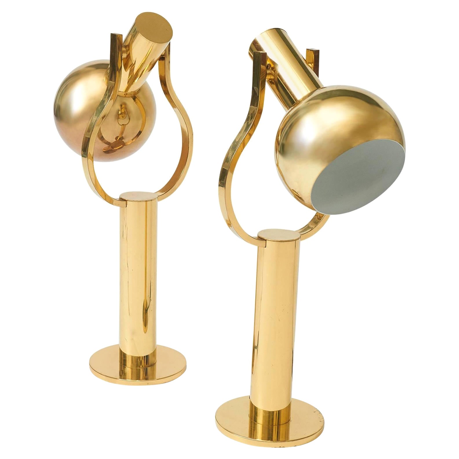 Pair of Adjustable Brass Table Lamp by Staff Leuchten For Sale