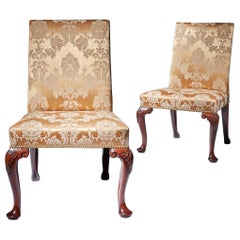 Antique Pair of 18th C. George II Mahogany High Back Chairs on Carved Cabriole Legs