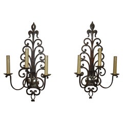 Antique Pair of French Iron Sconces, Early 20th Century