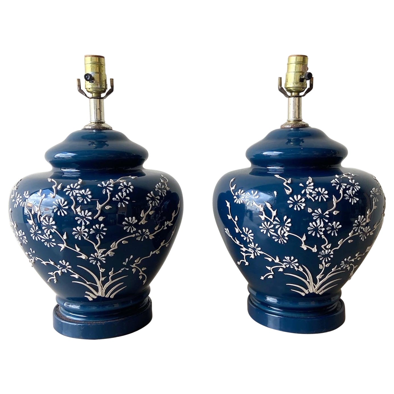Norman Perry Cherry Blossom Chinese Porcelain Table Lamps at 1stDibs