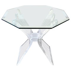 Postmodern Lucite Octagonal Glass Top Side Table, 1980s