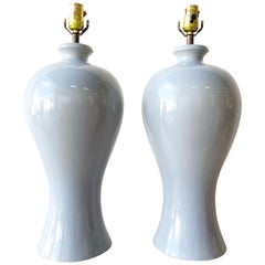 Vintage Postmodern Gray Porcelain Table Lamps – a Pair