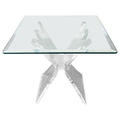 Postmodern Lucite Square Glass Top Side Table, 1980s