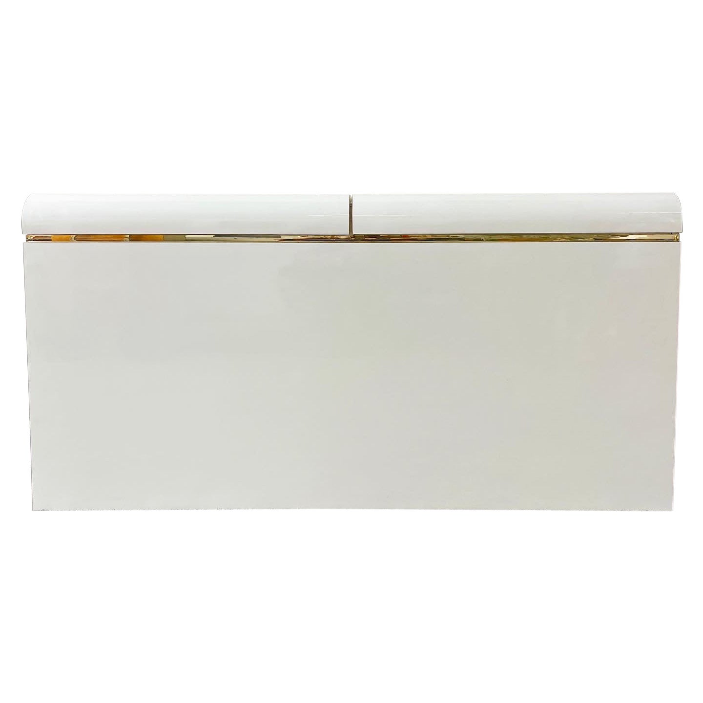 Postmodern Cream Lacquer Laminate Storage Waterfall Headboard with Gold Paneling