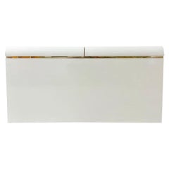 Postmodern Cream Lacquer Laminate Storage Waterfall Headboard with Gold Paneling
