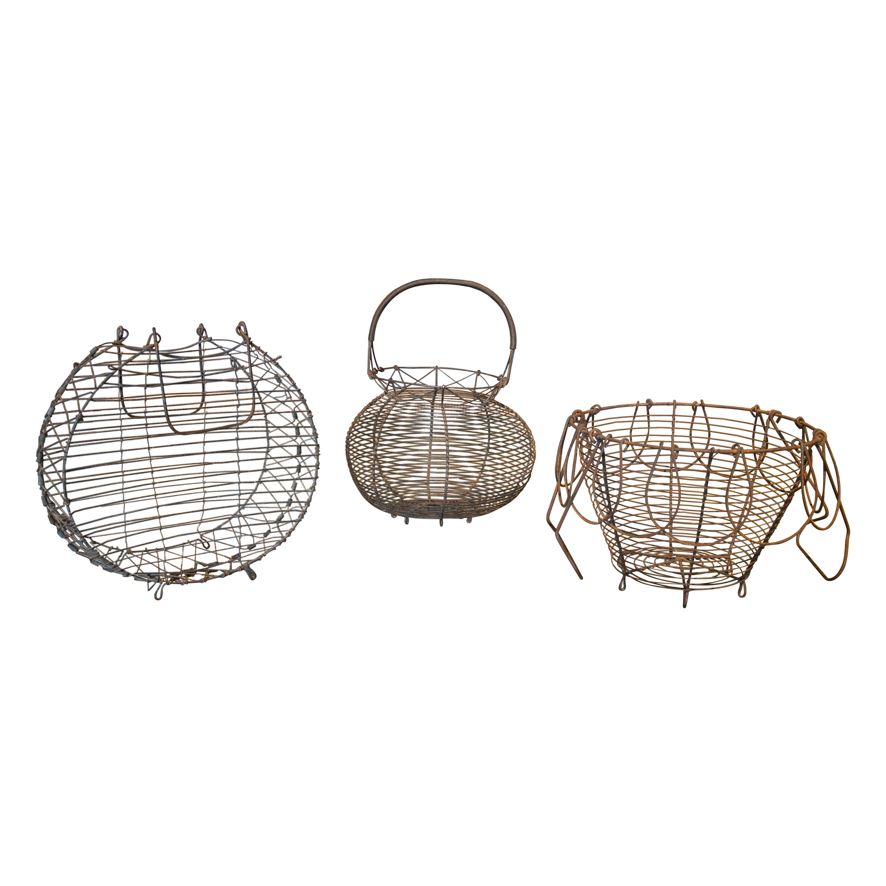 Set of 2 Spanish Woven Wicker Olive Grape Harvest Basket For Sale at