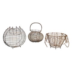 Retro 1970s Three Spanish Metal Egg Basket Set