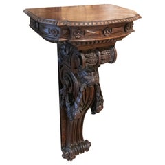 Antique 18th Century Handcarved Wooden Pedestal with a Lion, Rockwork and Fruits as Deco